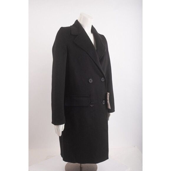 Zara Womens Pea Coat Double breasted Black XS Wool Blend Mid Length 4070/221 NWT - Picture 2 of 6